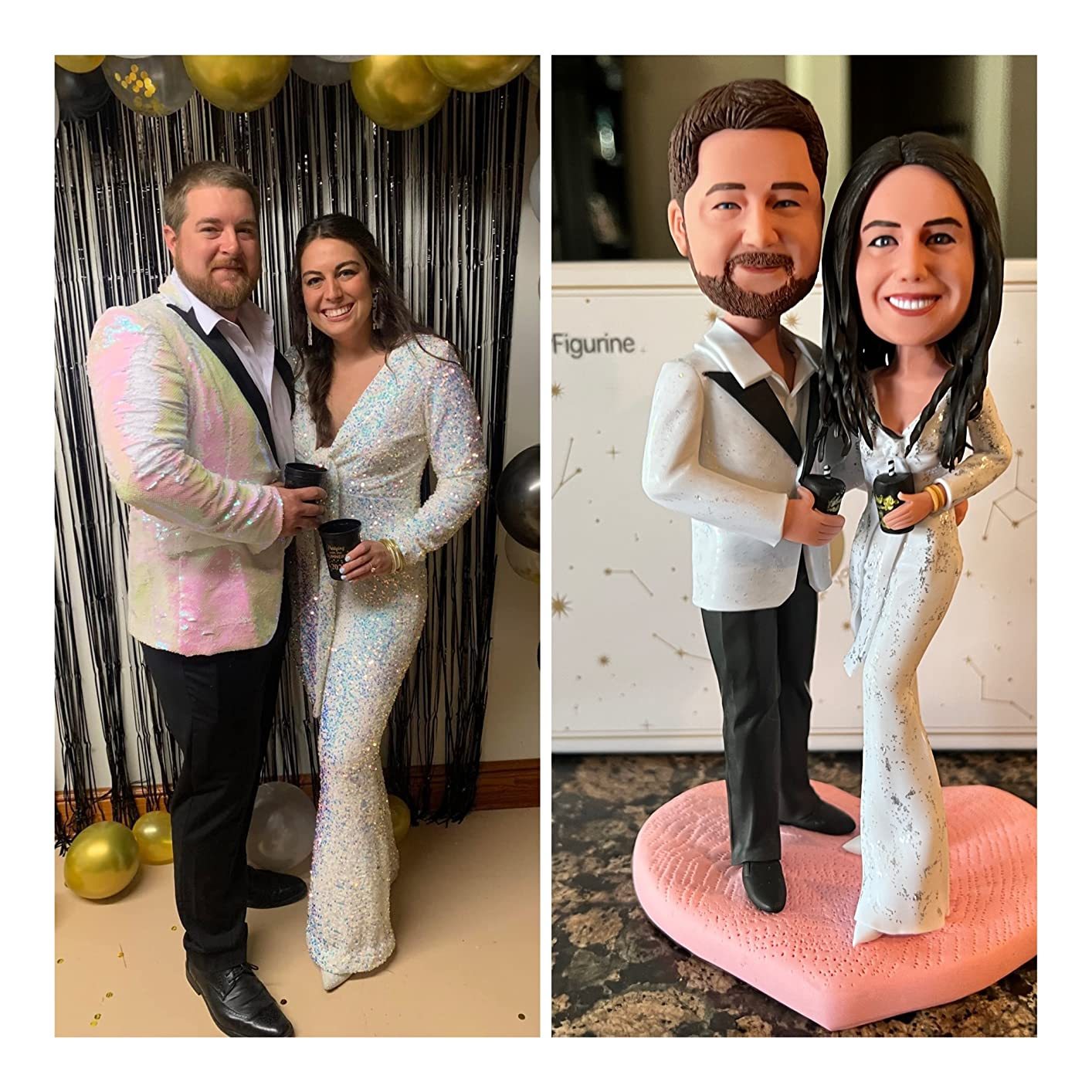 Fully Customizable 2 person Custom Bobblehead With Engraved Text - PhotoMoonLamp