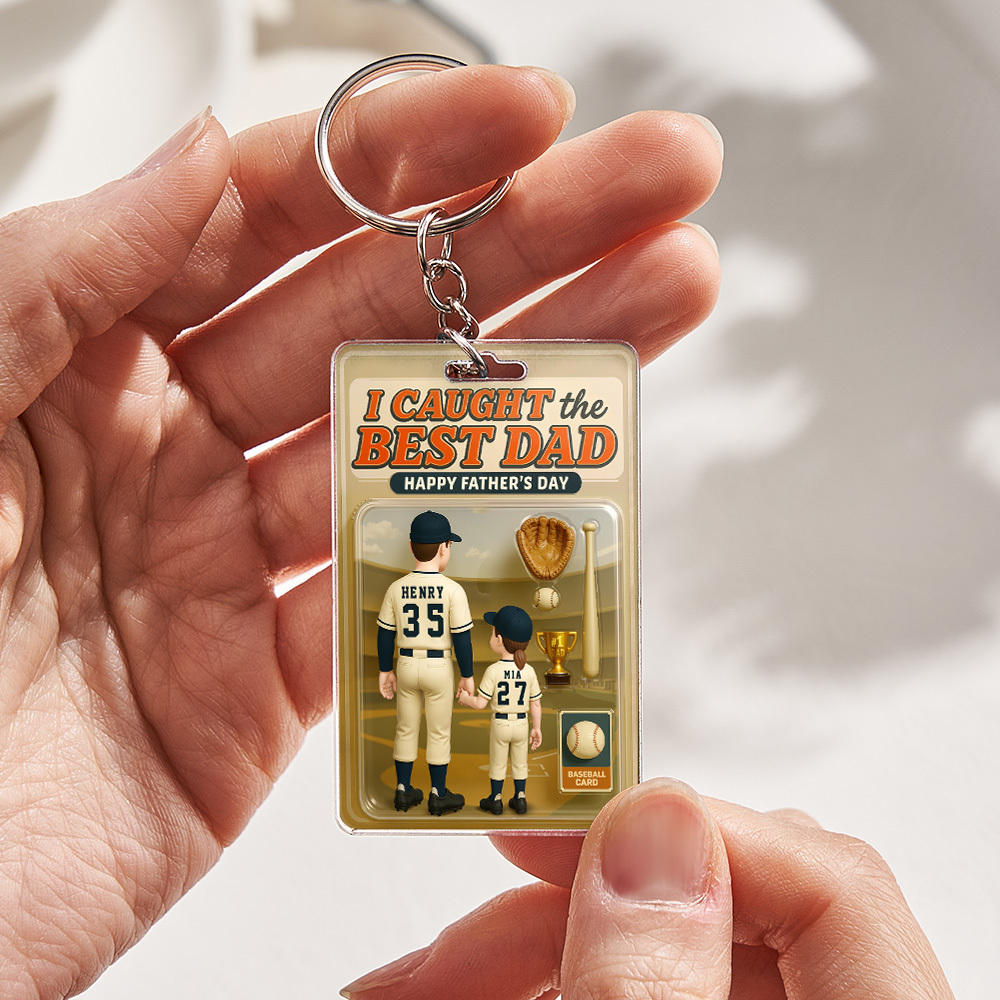 Father's Day 3D Effect Action Figure Pack Packaging Toy Box Style Art Gift Personalized Acrylic Keychain Gift for Dad - SantaSocks