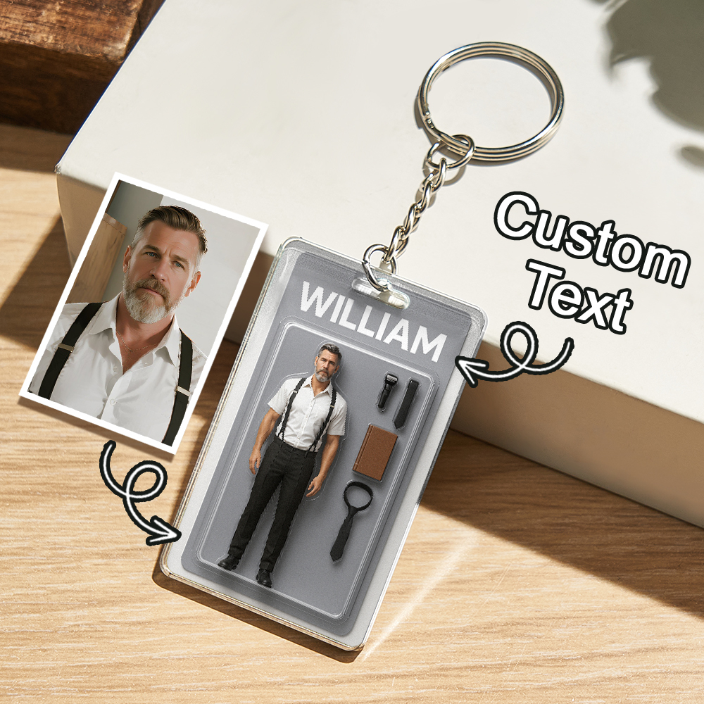 Fully Body Customizable Action Figure Pack Packaging Toy Box Style Art Gift Personalized 2D Printing Acrylic Keychain Gift for Him
