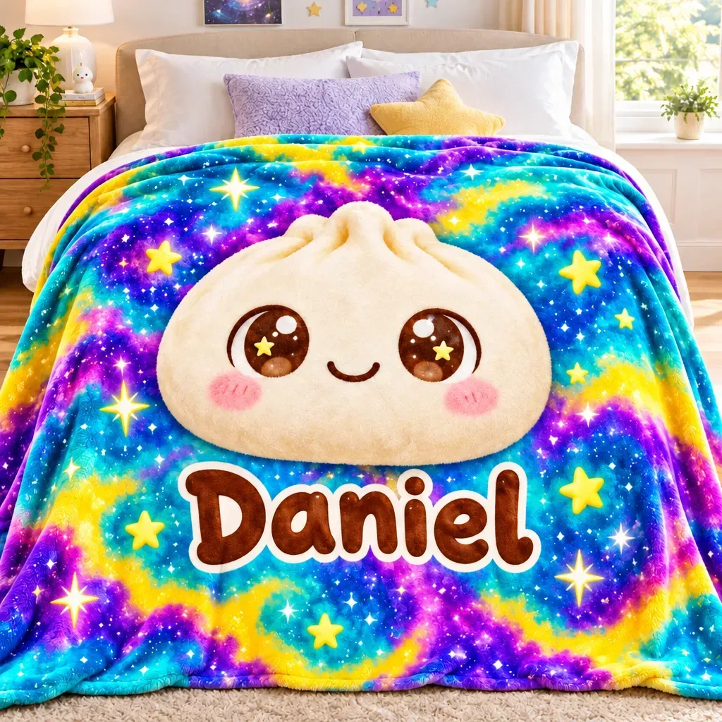 Personalized Squishy Blanket for Girls – Birthday & Christmas Gift with Kawaii Dumpling Print, Soft Fleece Throw