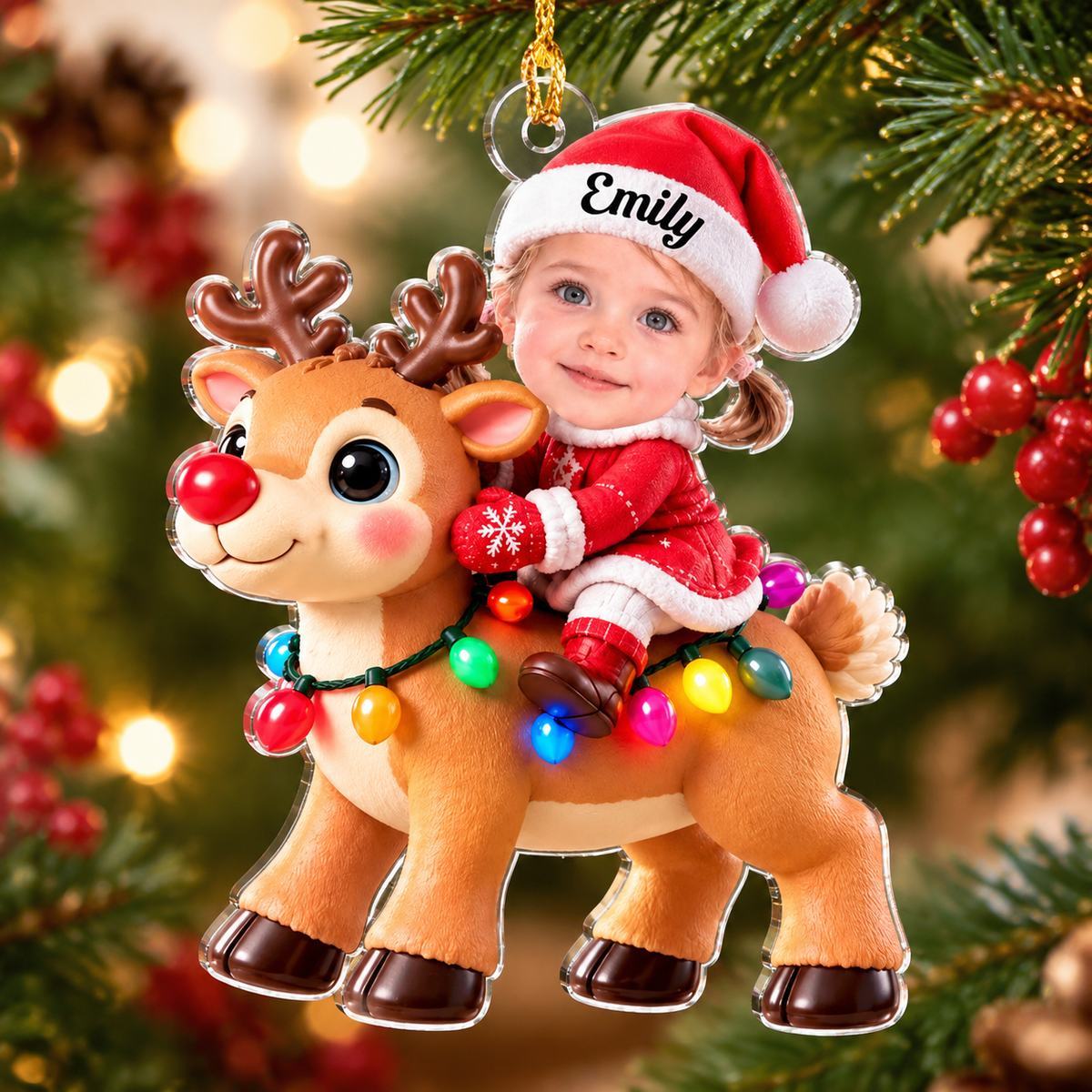 Personalized Christmas Ornament for Kids – Custom Name Reindeer Ride Decor with LED Lights - SantaSocks
