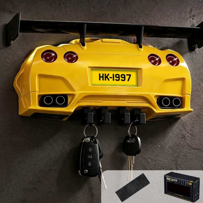 Sports Car Headlight Key Holder – Alloy Wall-Mounted Key Hook with Illuminated Car Light, Creative Key Storage Organizer - SantaSocks