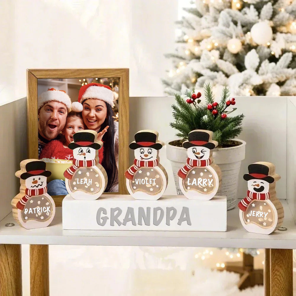 Personalized Snowman Wooden Decoration with LED Light Tabletop Winter Name Block Sign Holiday Party Supplies Christmas Gift for Family - SantaSocks