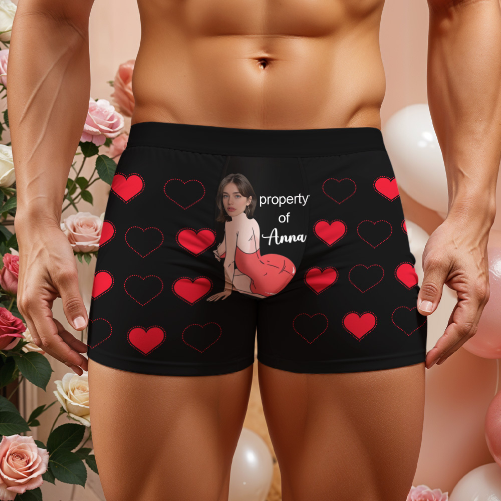 Personalized Face Men's Boxer Underwear Face Couple Heart Boxer Gift Custom Photo Funny Men's Boxer Briefs Valentine Gift - SantaSocks