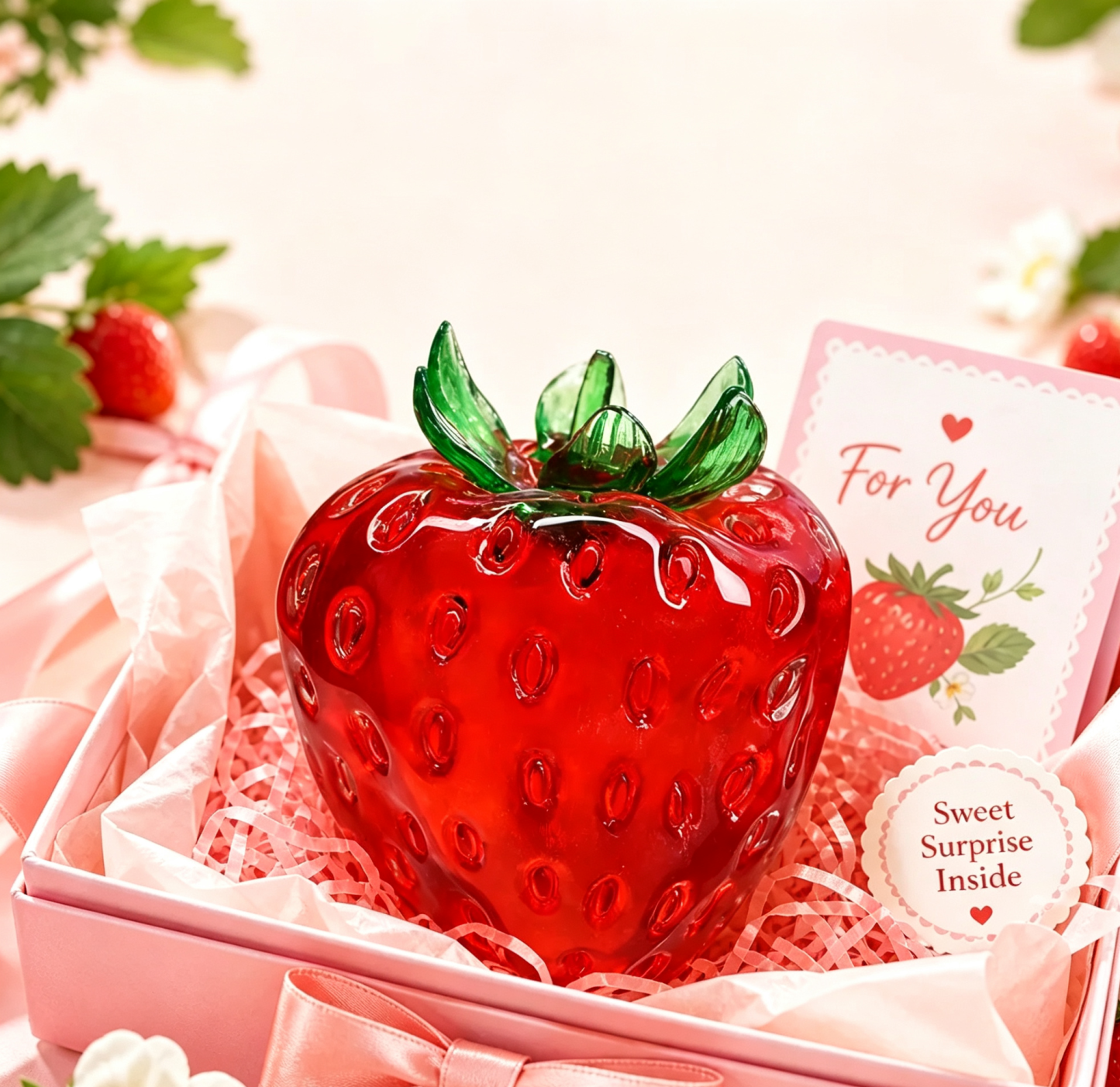 Large Strawberry Squishy Stress Ball, Handmade Fruit Fidget Toy, Soft Thin Skin Slow Squeeze Sensory Toy, Non-Rebounding Cream Squishy - SantaSocks