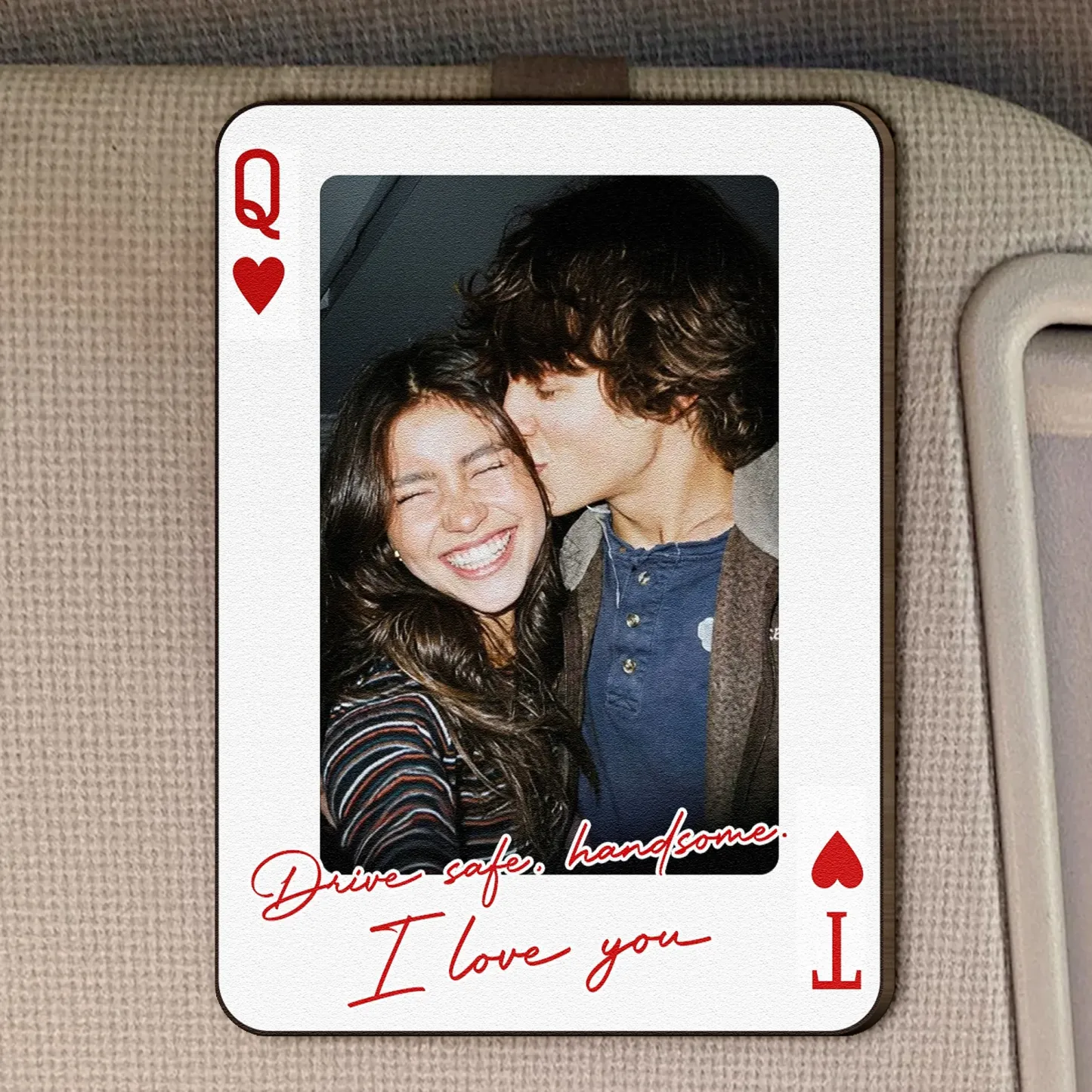 King & Queen Custom Couples Photo Drive Safe I Love You We're A Perfect Pair - Personalized Wooden Photo Car Visor Clip - SantaSocks