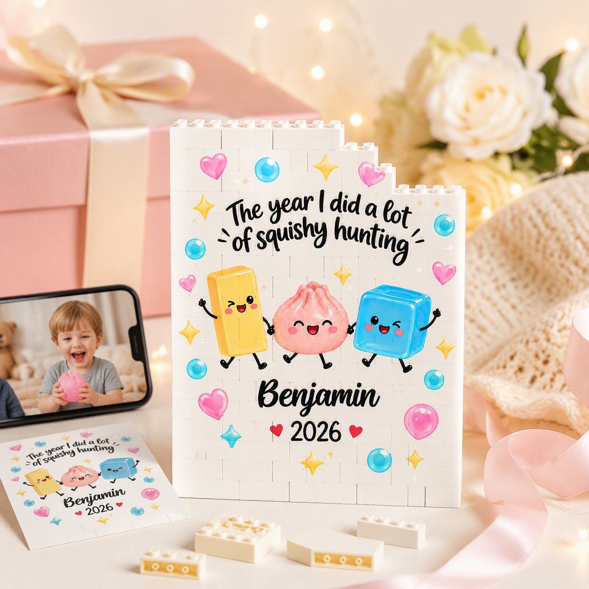 Personalized Squishy Puzzle Ornament Gift for Kids – Custom Name & Year, Christmas Birthday Present