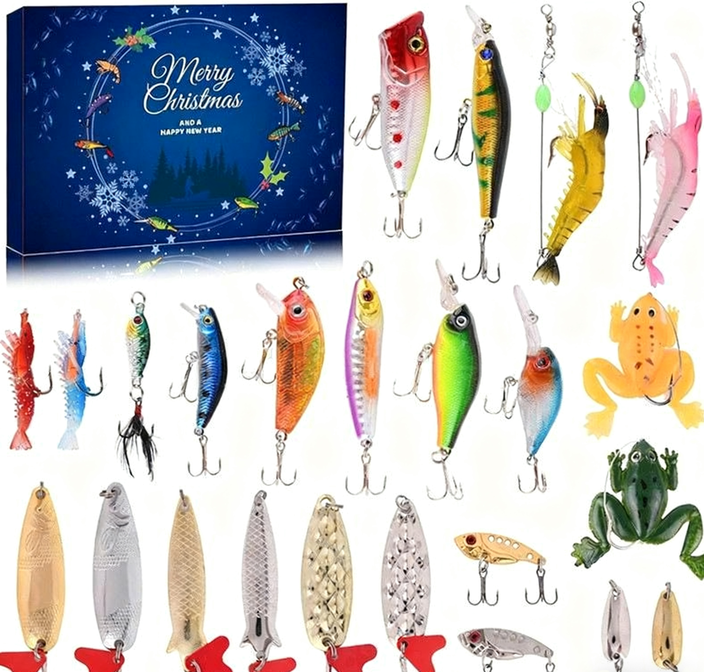Fishing Advent Calendar – 24-Piece Fishing Lure Gift Set, Holiday Blind Box for Christmas & New Year
