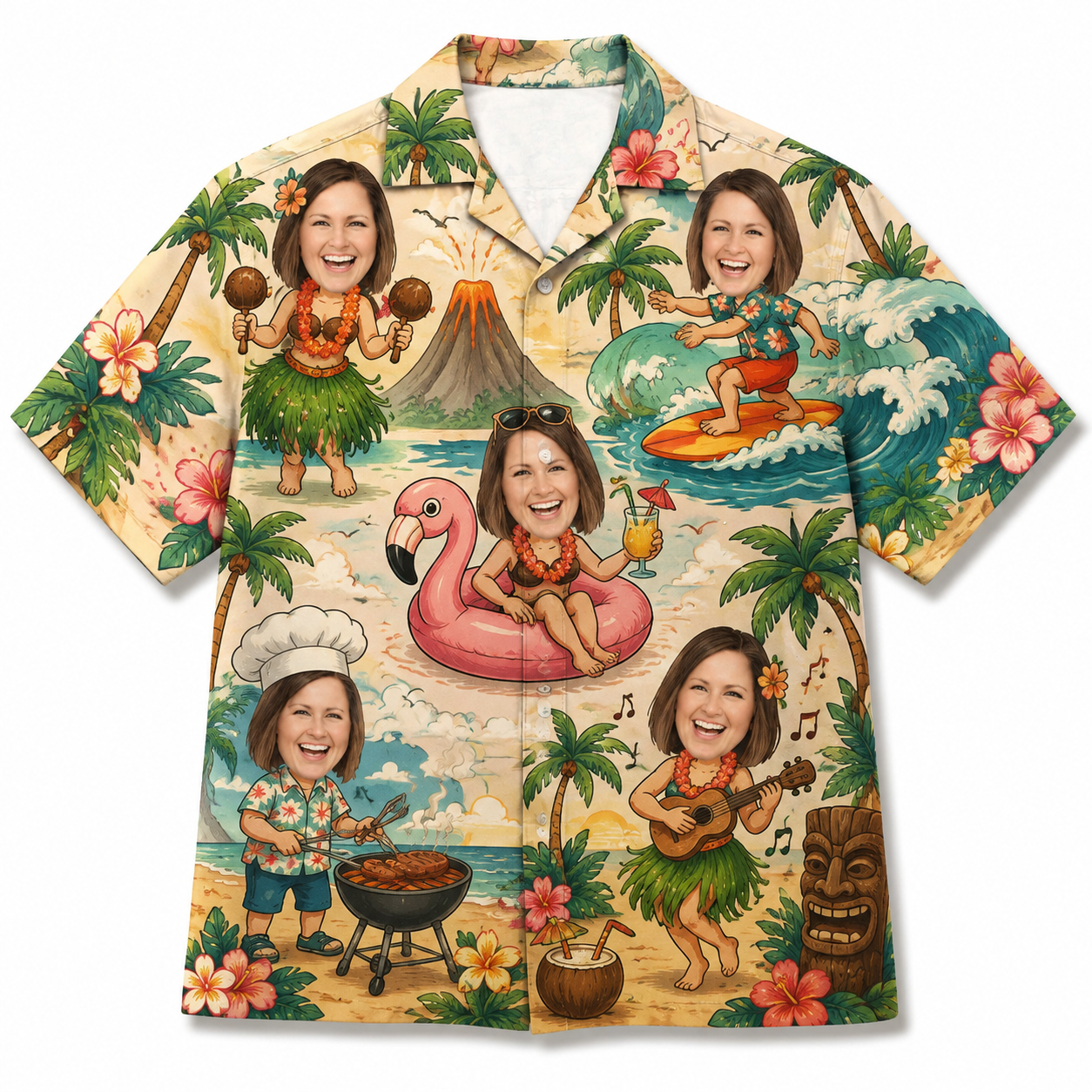 Custom Hawaiian Shirt With Face Personalized Tropical Summer Flamingo Aloha Shirt With Pocket Gift For Lovers And Friends