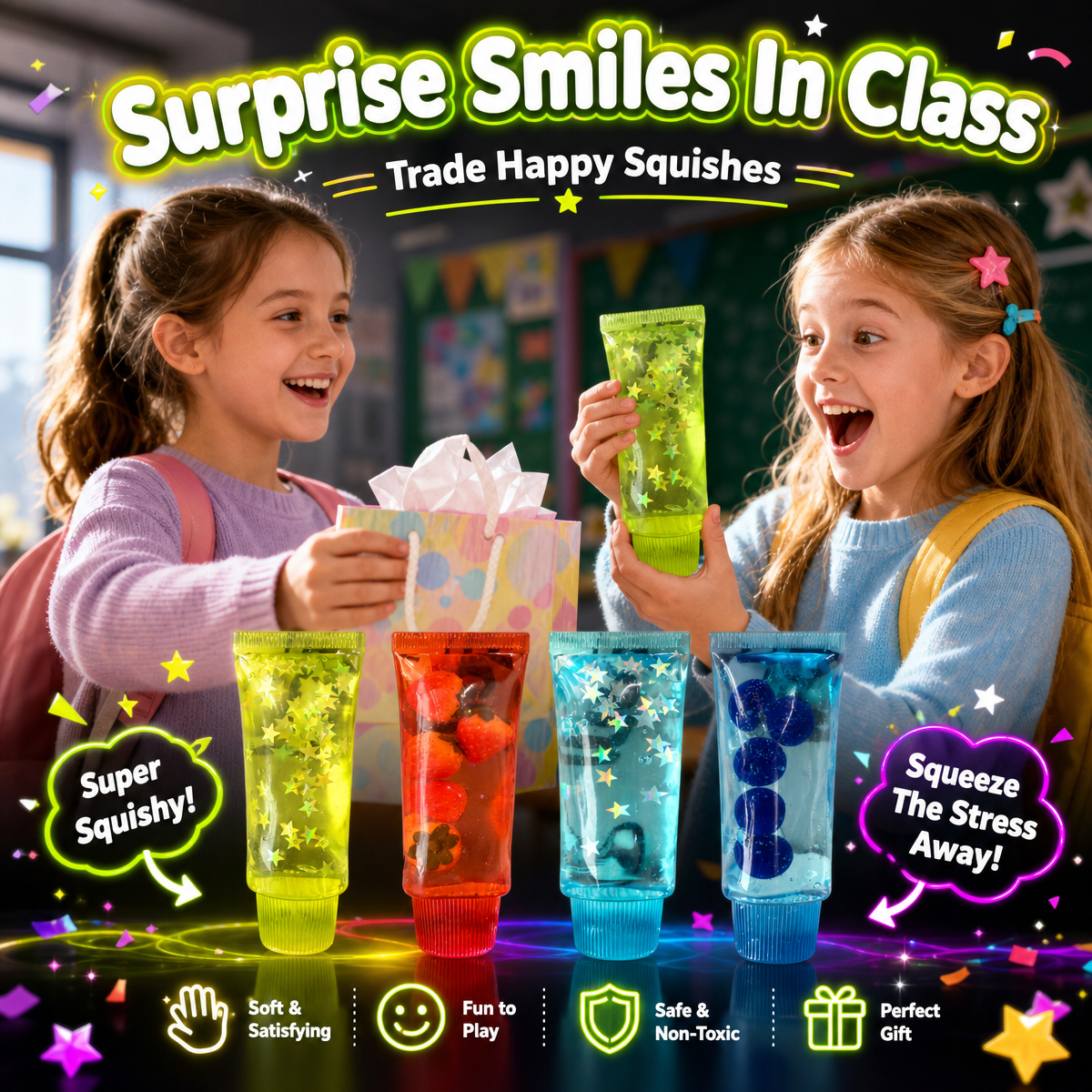 Fruit Squishy Toy Toothpaste Tube Squishy Toy  Funny TPR Slow Rising Stress Relief Squeeze Fidget Toy, Portable Sensory Desk Toy Gift - SantaSocks
