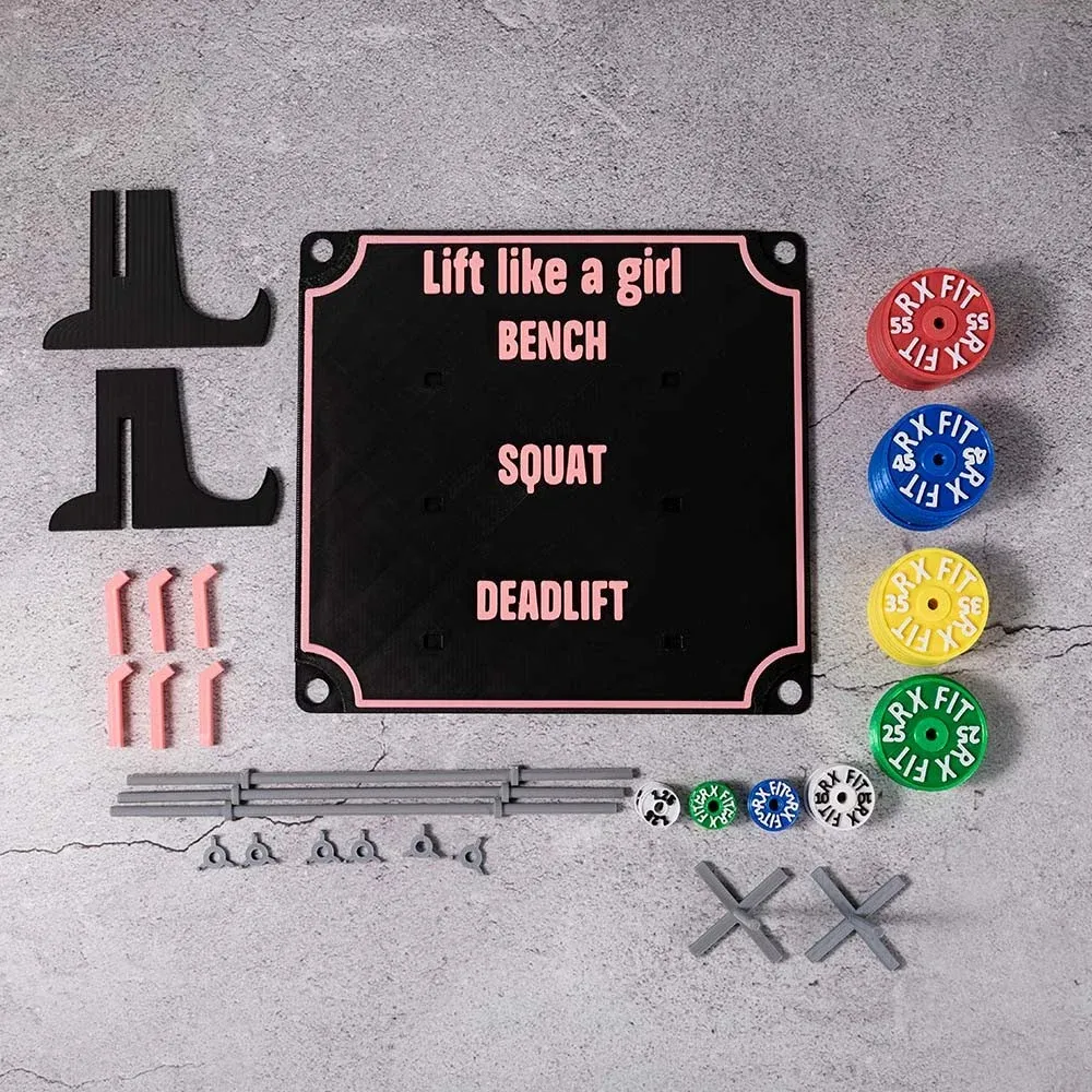 Custom Weightlifting Personal Tracking Board, 3D Printed Fitness Recording Board with Minibarbells for Home Gym Workout, Gift for Sports Lover