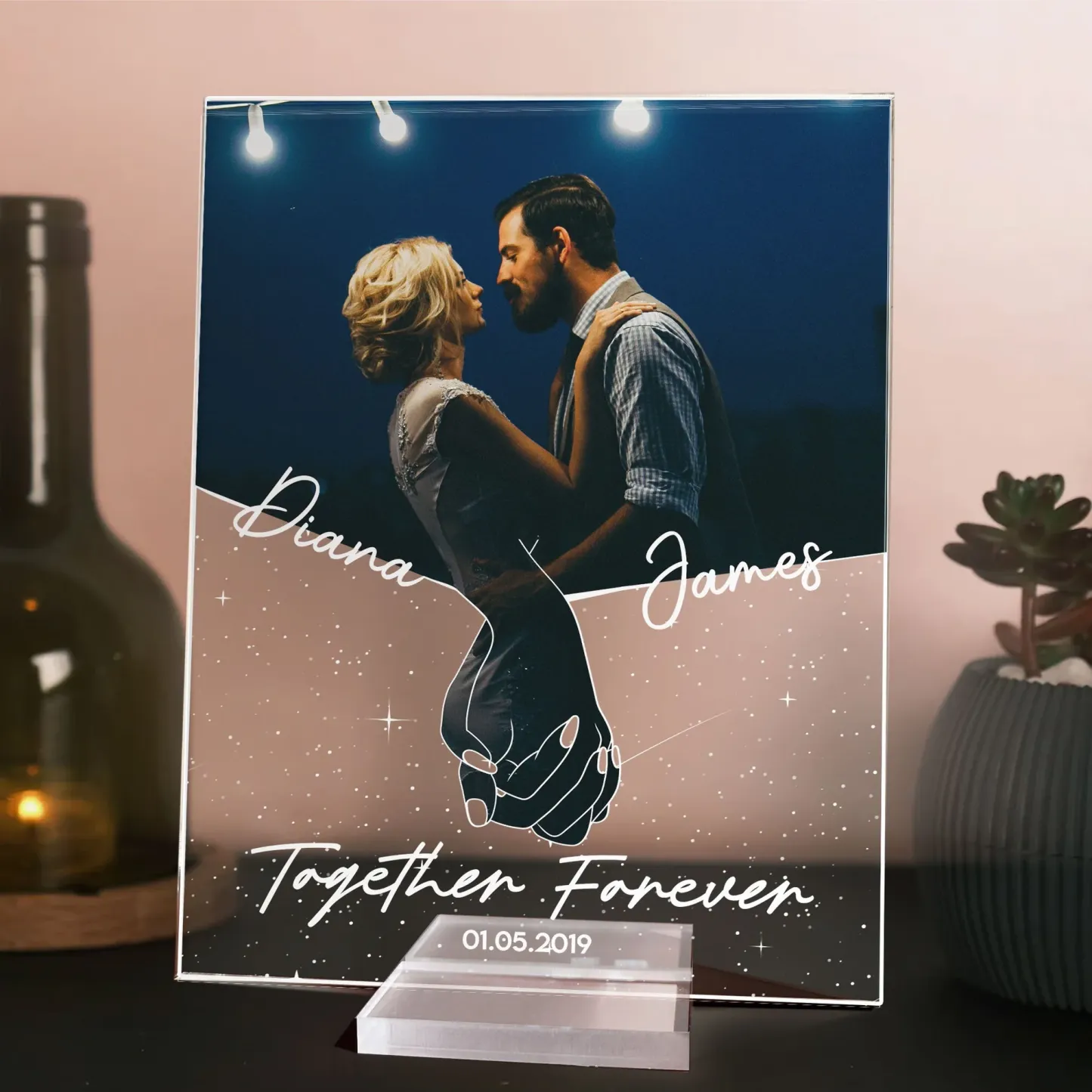 Personalized Photo Acrylic Plaque Anniversary Couples Holding Hands - SantaSocks