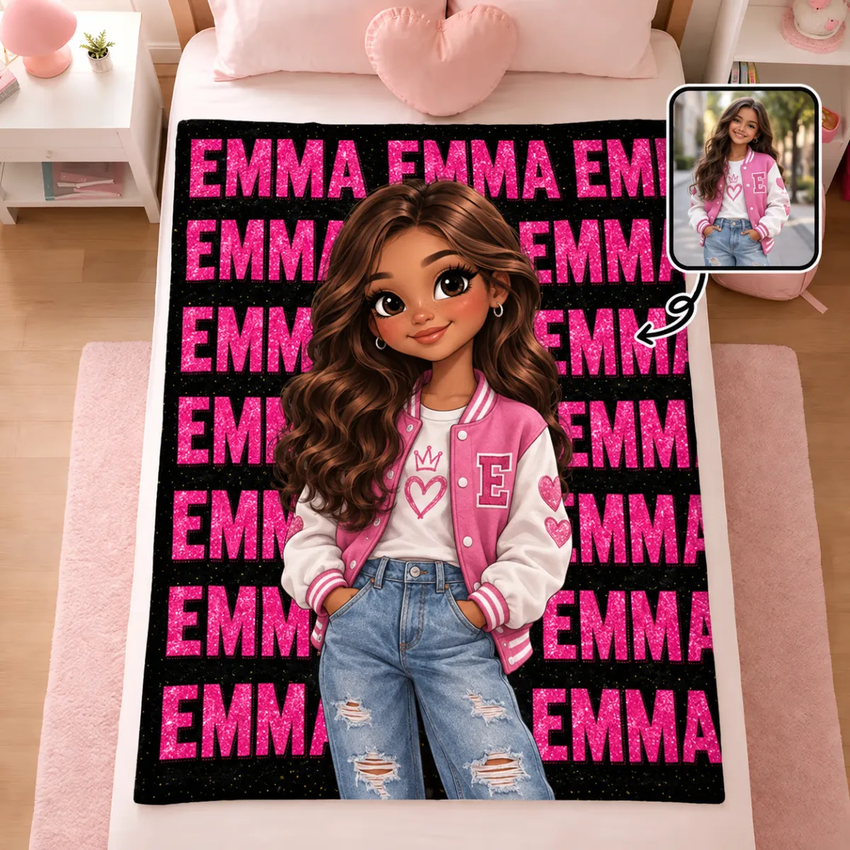 Personalized Cartoon Portrait Throw Blanket with Name, 3D-Style Artwork Soft Blanket, Custom Kid & Teen Gift for Birthday, Bedroom & Home Decor