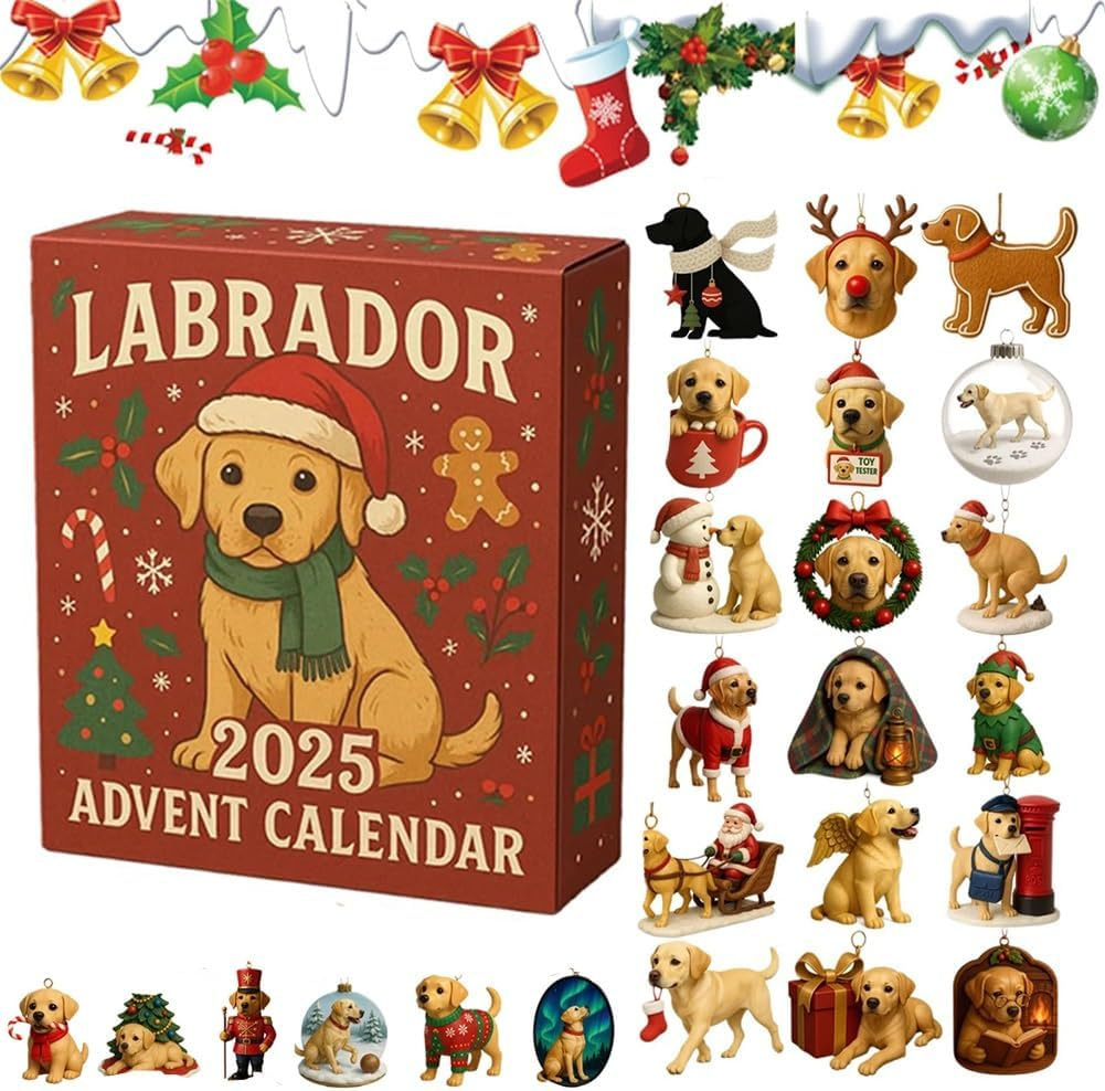 Labrador Dog Advent Calendar 2025 – 2D Acrylic Christmas Tree Ornaments Blind Box, Cute Holiday Countdown Gift for Dog Lovers