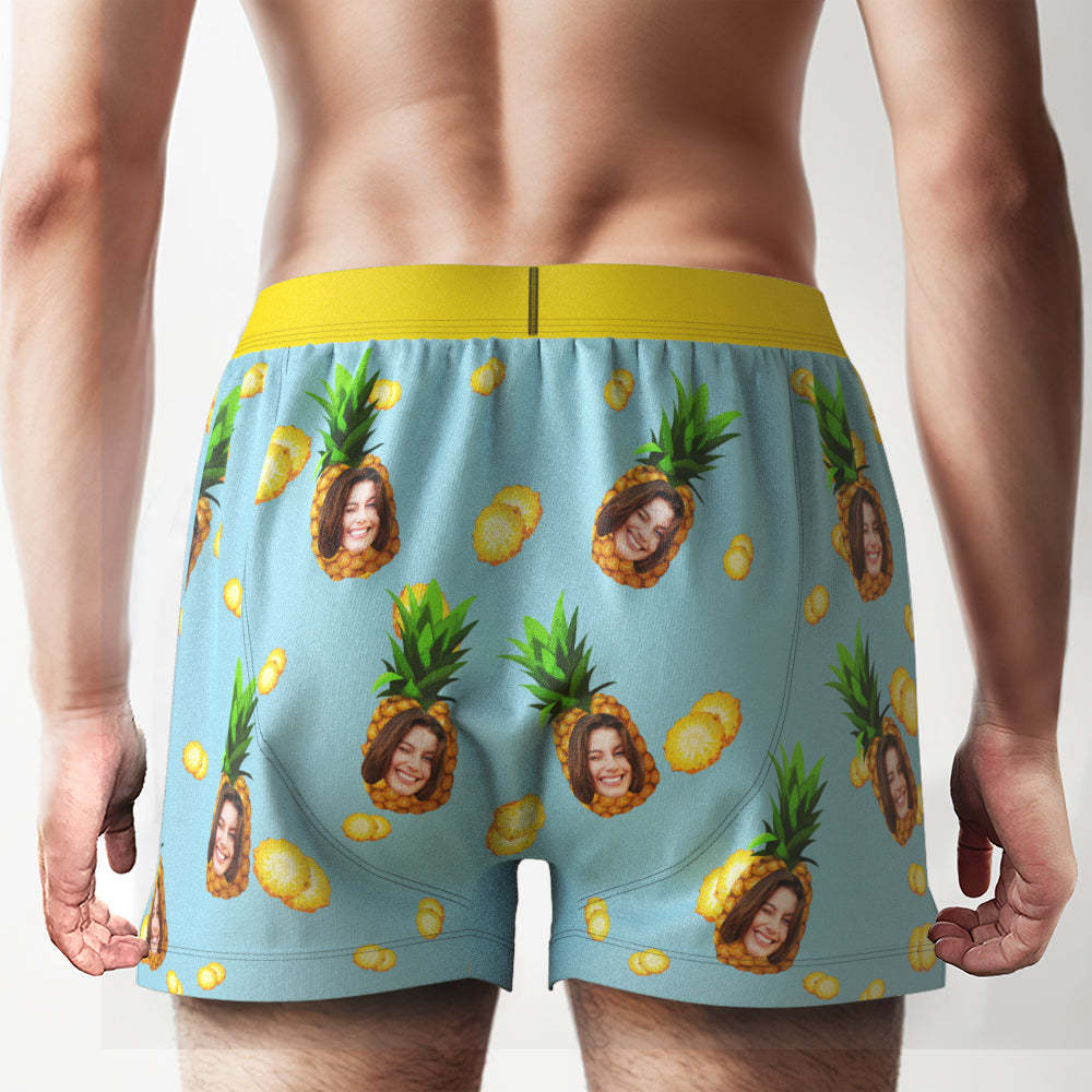 Custom Face Funny Pineapple Boxer Shorts Personalized Waistband Casual Underwear for Him - SantaSocks