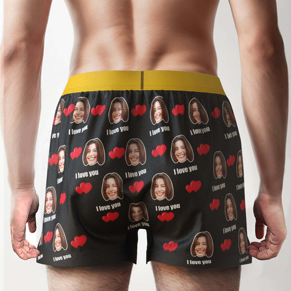 Custom Face I Love You Boxer Shorts with Personalized Text on the Waistband Personalized Underwear for Him - SantaSocks