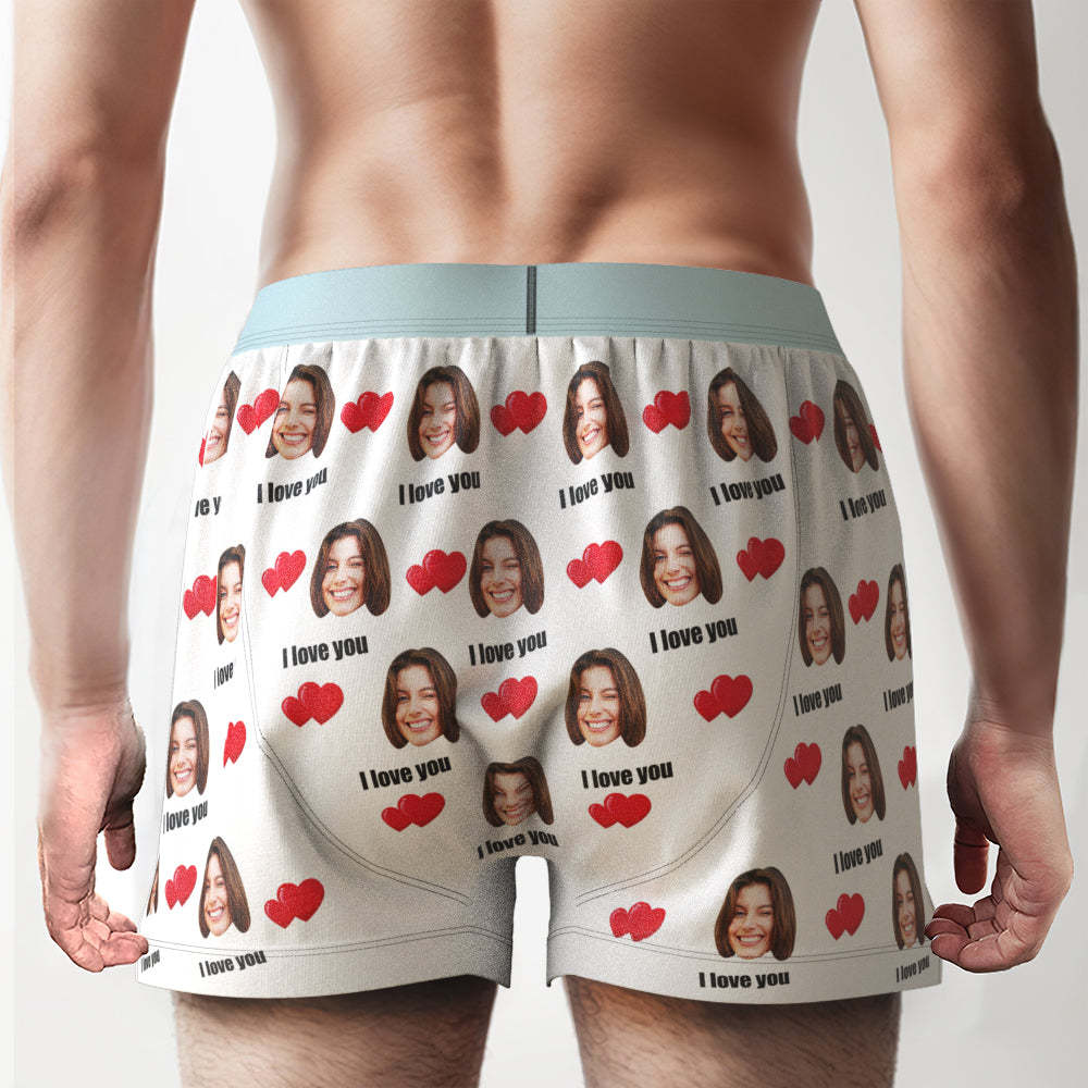 Custom Face I Love You Boxer Shorts with Personalized Text on the Waistband Personalized Underwear for Him - SantaSocks