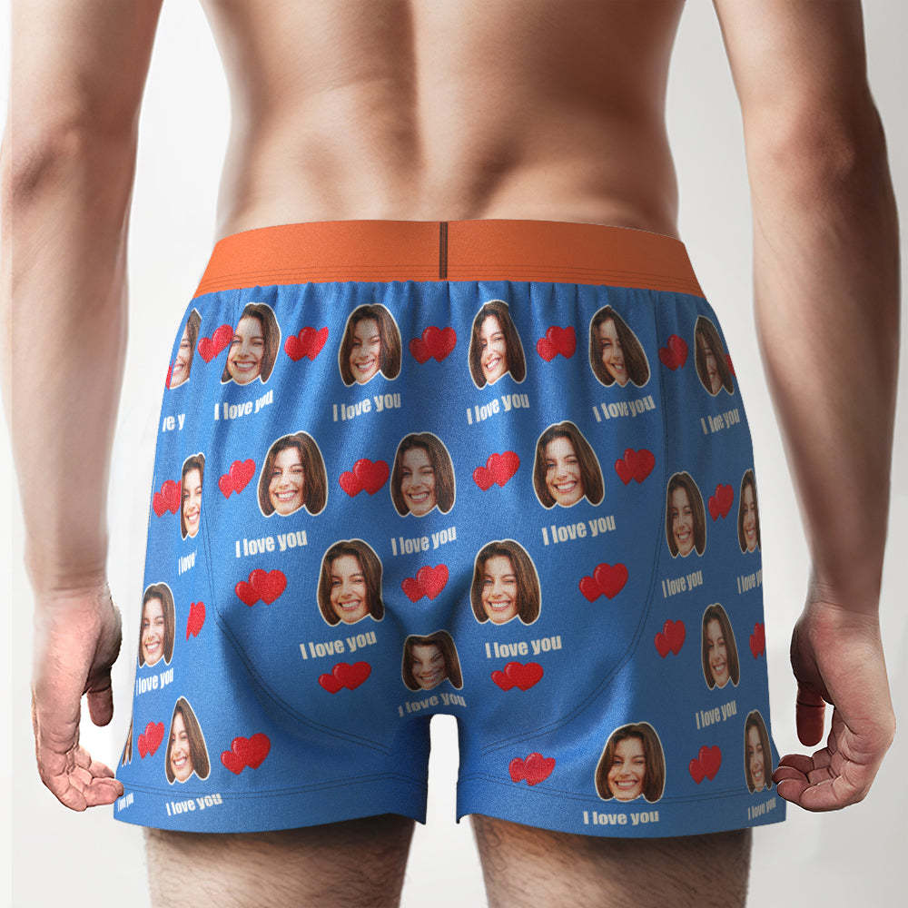 Custom Face I Love You Boxer Shorts with Personalized Text on the Waistband Personalized Underwear for Him - SantaSocks