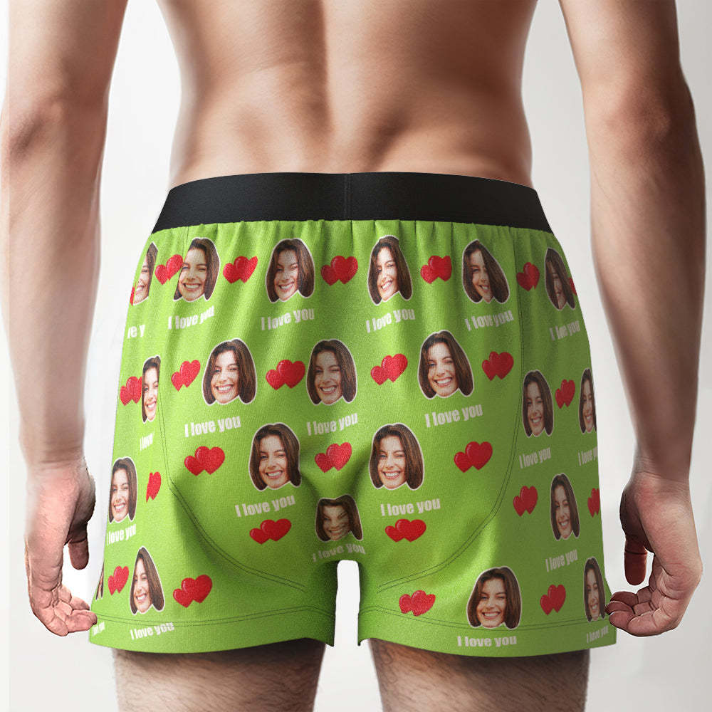 Custom Face I Love You Boxer Shorts with Personalized Text on the Waistband Personalized Underwear for Him - SantaSocks