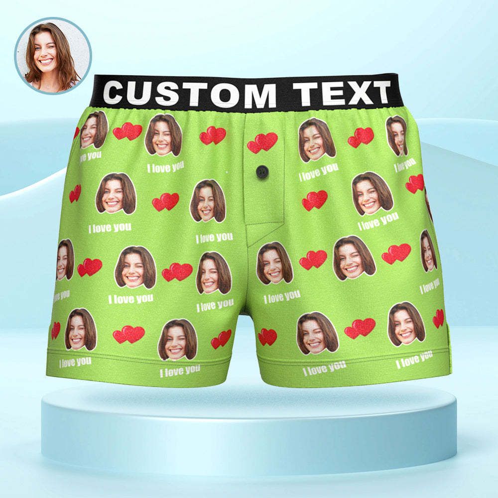 Custom Face I Love You Boxer Shorts with Personalized Text on the Waistband Personalized Underwear for Him - SantaSocks