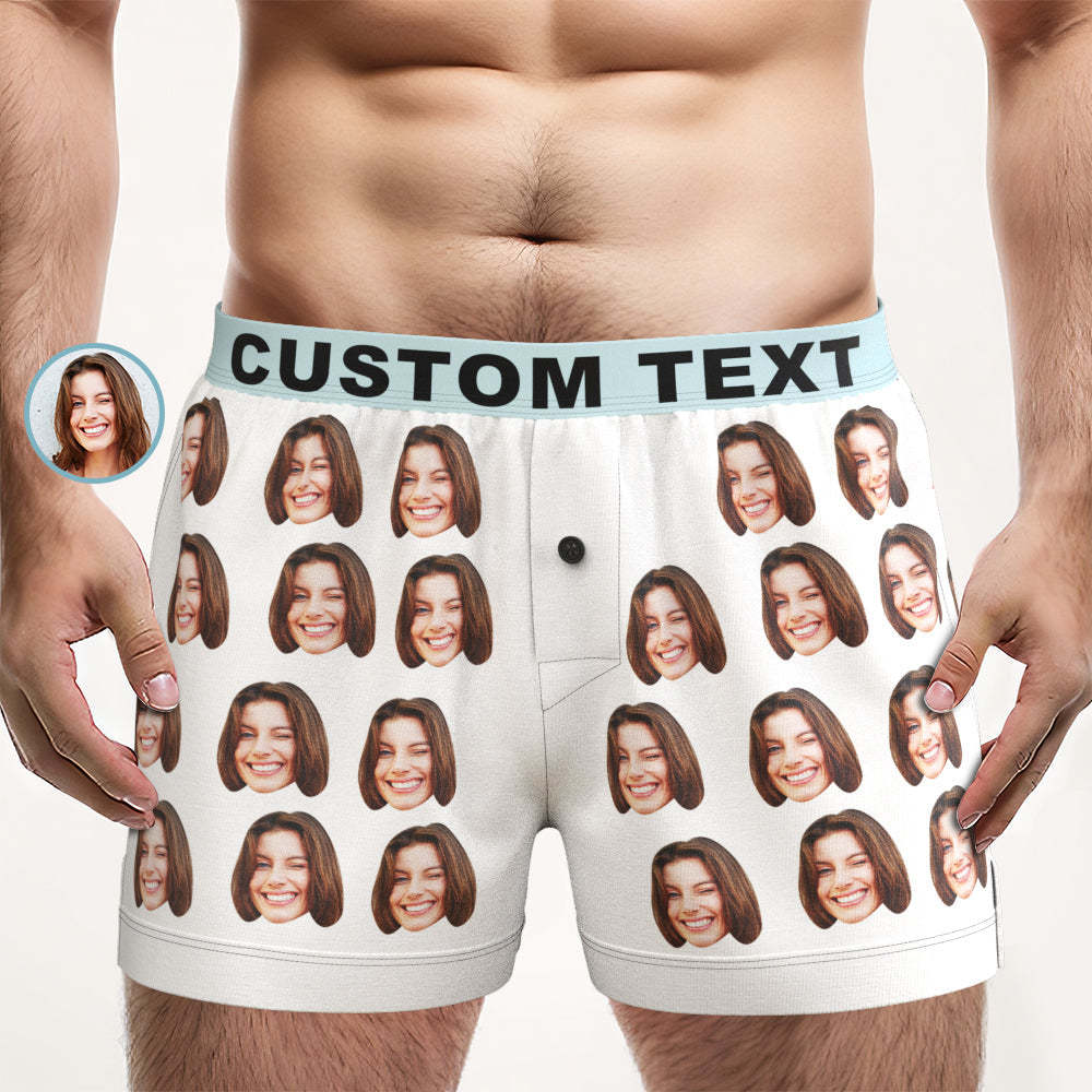 Custom Face Boxer Shorts with Personalized Text on the Waistband Personalized Casual Underwear for Him - SantaSocks