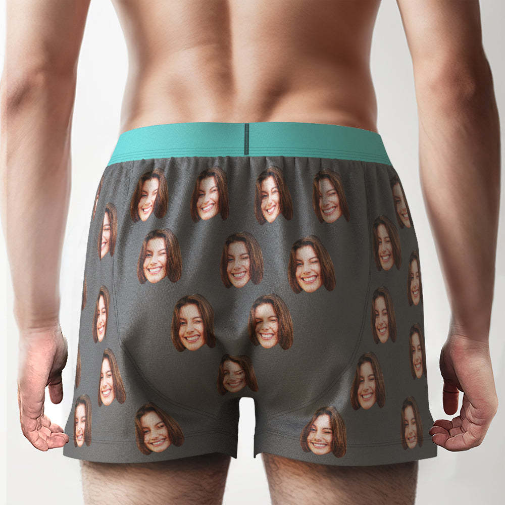 Custom Face Boxer Shorts with Personalized Text on the Waistband Personalized Casual Underwear for Him - SantaSocks