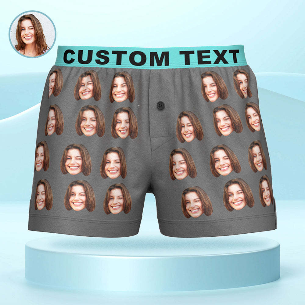 Custom Face Boxer Shorts with Personalized Text on the Waistband Personalized Casual Underwear for Him - SantaSocks