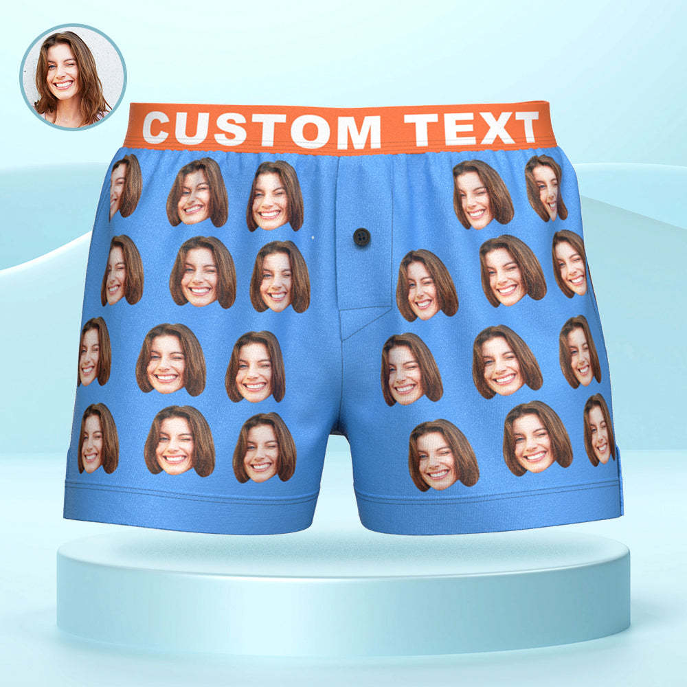 Custom Face Boxer Shorts with Personalized Text on the Waistband Personalized Casual Underwear for Him - SantaSocks