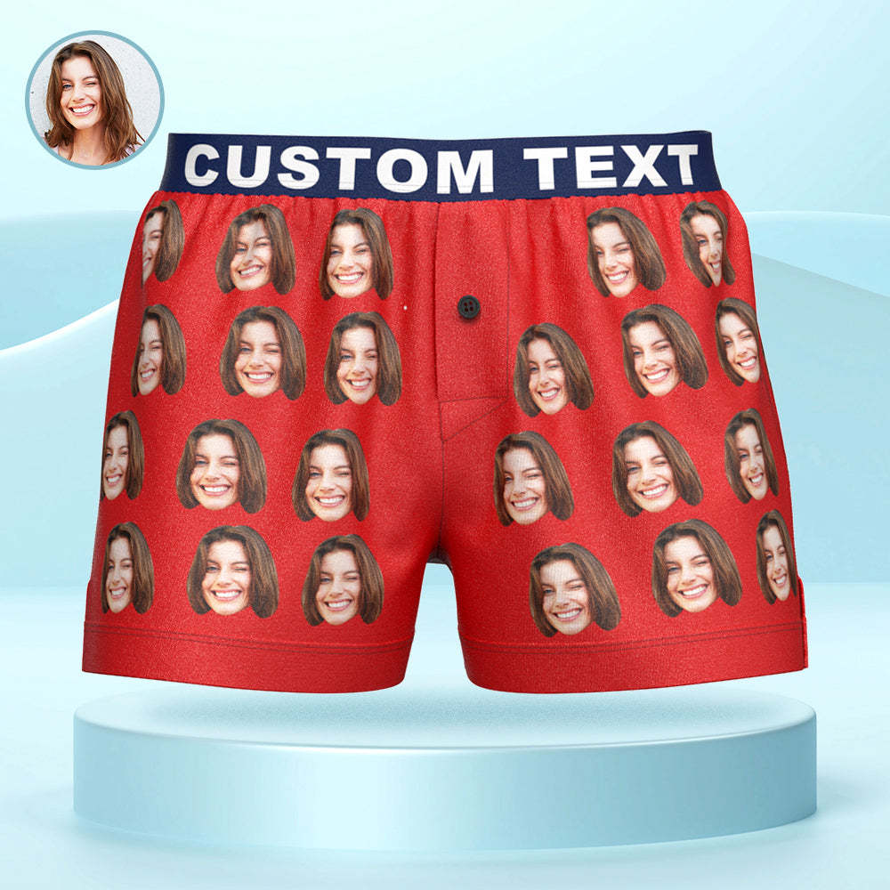 Custom Face Boxer Shorts with Personalized Text on the Waistband Personalized Casual Underwear for Him - SantaSocks