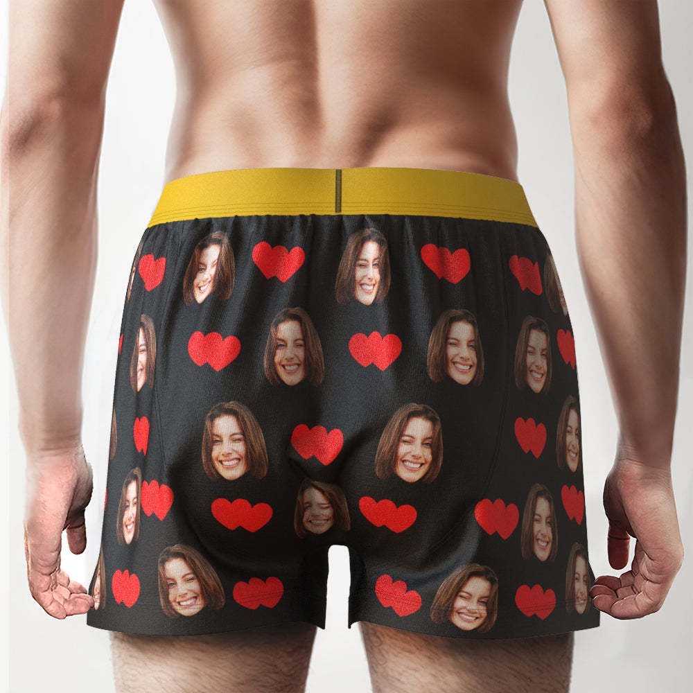 Custom Face Love Hearts Boxer Shorts Personalized Waistband Casual Underwear for Him - SantaSocks