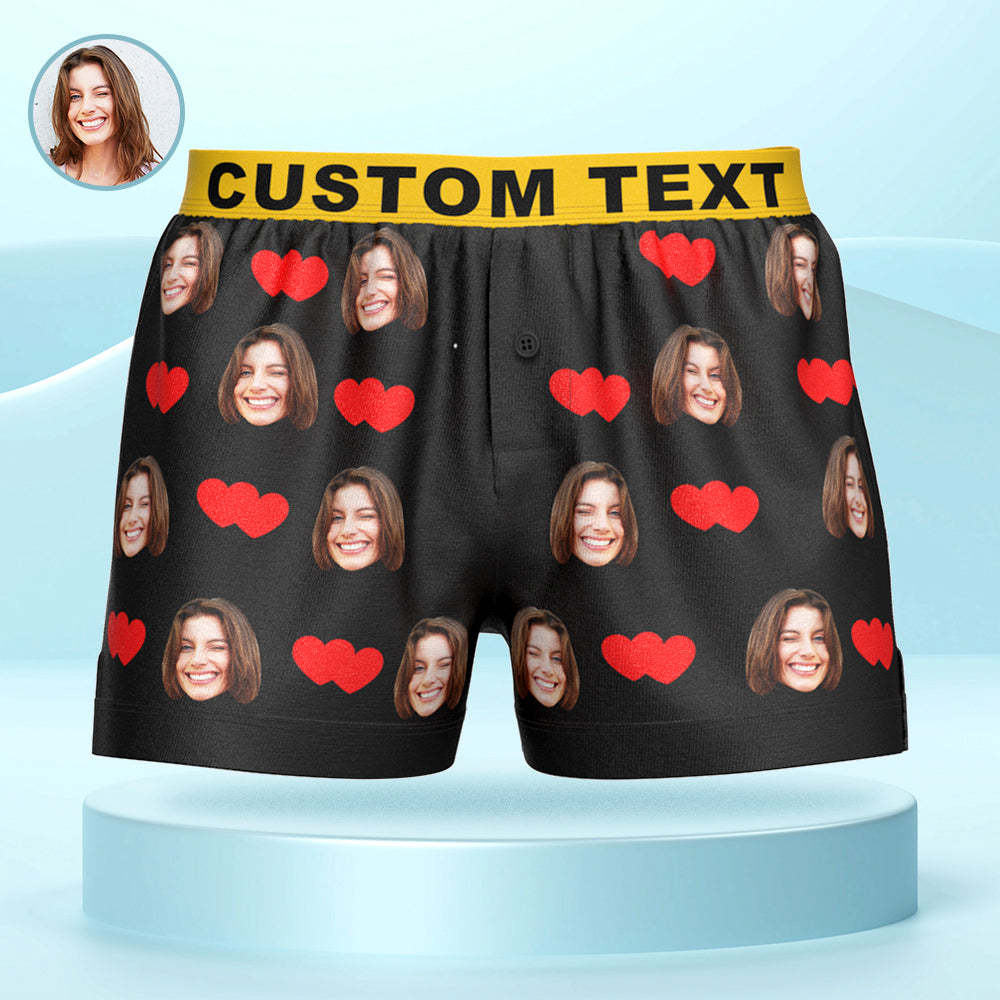 Custom Face Love Hearts Boxer Shorts Personalized Waistband Casual Underwear for Him - SantaSocks