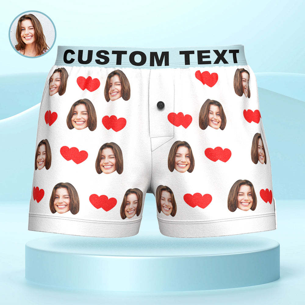 Custom Face Love Hearts Boxer Shorts Personalized Waistband Casual Underwear for Him - SantaSocks