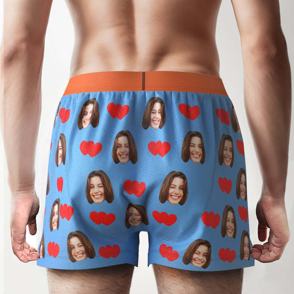 Custom Face Love Hearts Boxer Shorts Personalized Waistband Casual Underwear for Him - SantaSocks