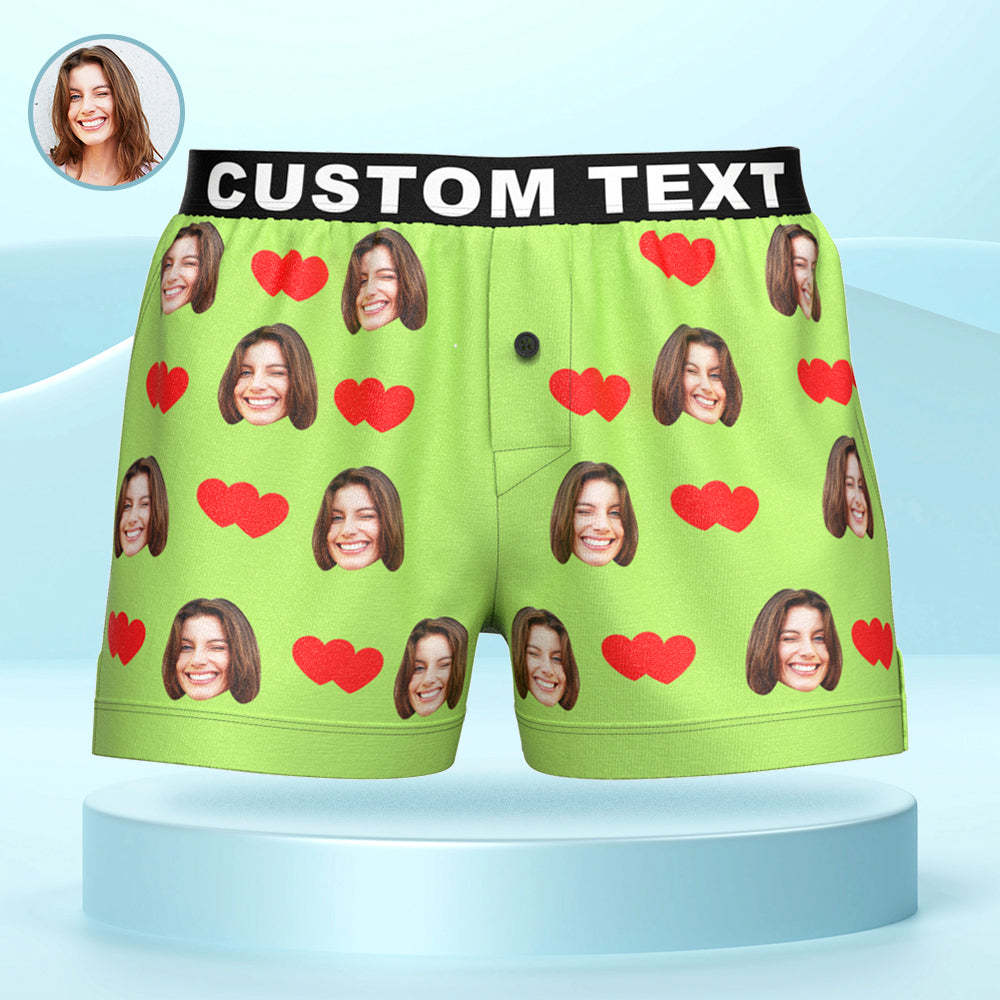 Custom Face Love Hearts Boxer Shorts Personalized Waistband Casual Underwear for Him - SantaSocks