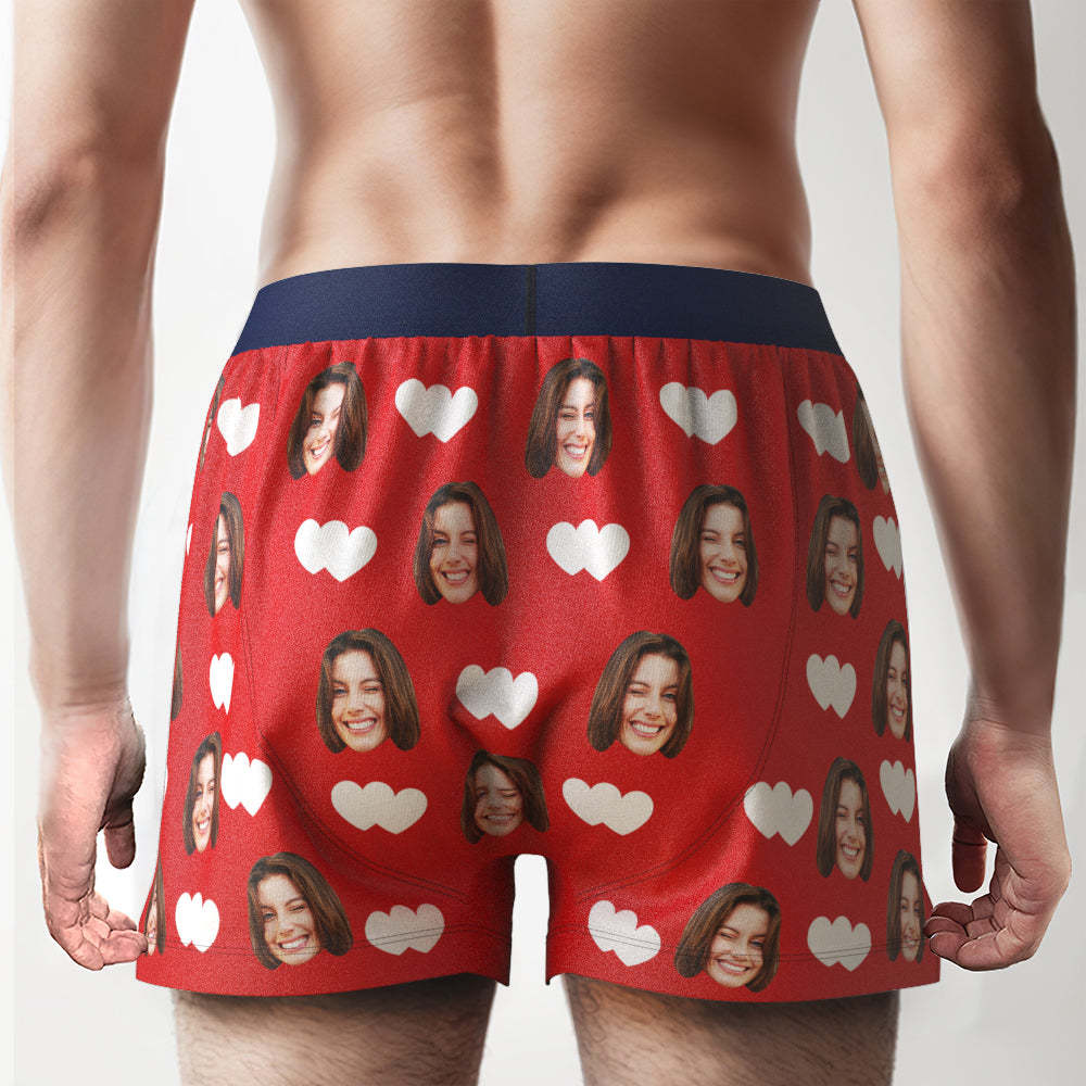 Custom Face Love Hearts Boxer Shorts Personalized Waistband Casual Underwear for Him - SantaSocks