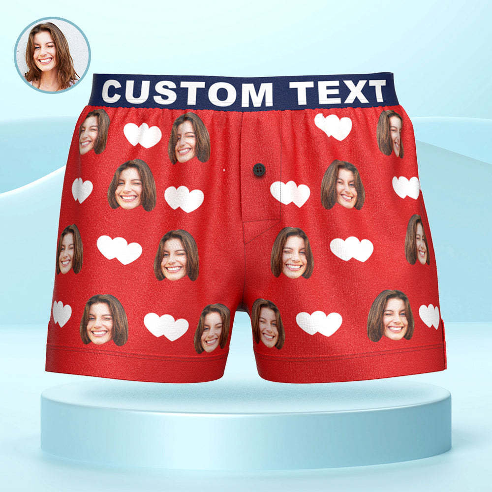 Custom Face Love Hearts Boxer Shorts Personalized Waistband Casual Underwear for Him - SantaSocks