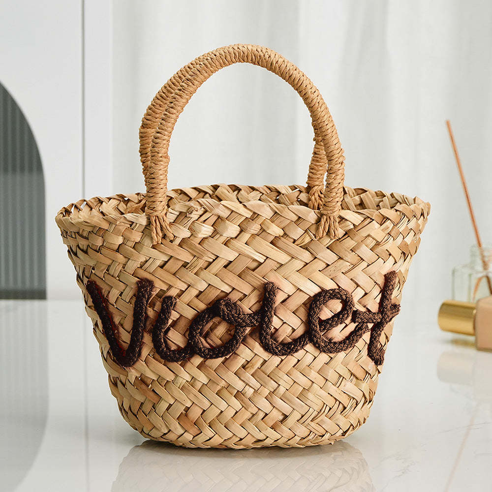Personalized Embroidered Name Bags Straw Basket Bridal Shower Bags Customized Straw Bags Custom Beach Bag Straw Tote - SantaSocks