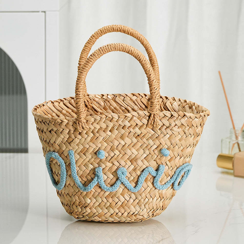 Personalized Embroidered Name Bags Straw Basket Bridal Shower Bags Customized Straw Bags Custom Beach Bag Straw Tote - SantaSocks