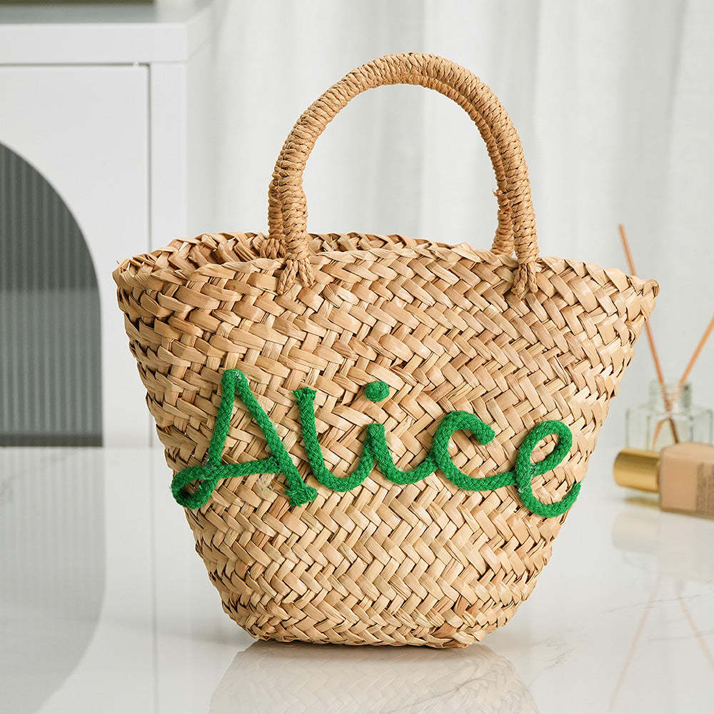 Personalized Embroidered Name Bags Straw Basket Bridal Shower Bags Customized Straw Bags Custom Beach Bag Straw Tote - SantaSocks