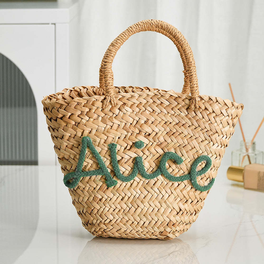 Personalized Embroidered Name Bags Straw Basket Bridal Shower Bags Customized Straw Bags Custom Beach Bag Straw Tote - SantaSocks