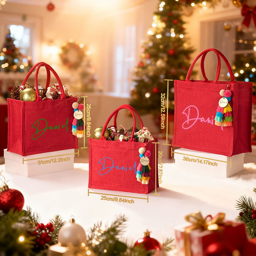 Custom Gift Bag & Charm – Personalized Holiday Gift Bags with Name, Christmas Eve Party Bags, Xmas Gift Sacks for Family & Friends