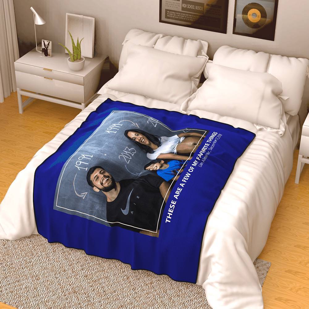 Photo Fleece Blanket with Text - Love Family
