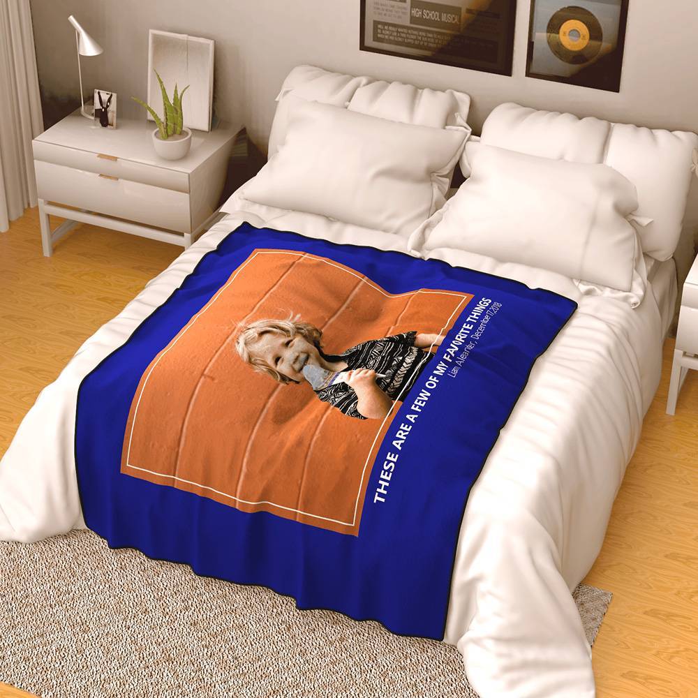 Photo Fleece Blanket with Text - Love Family