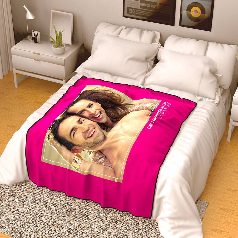 Photo Fleece Blanket with Text - Love Family