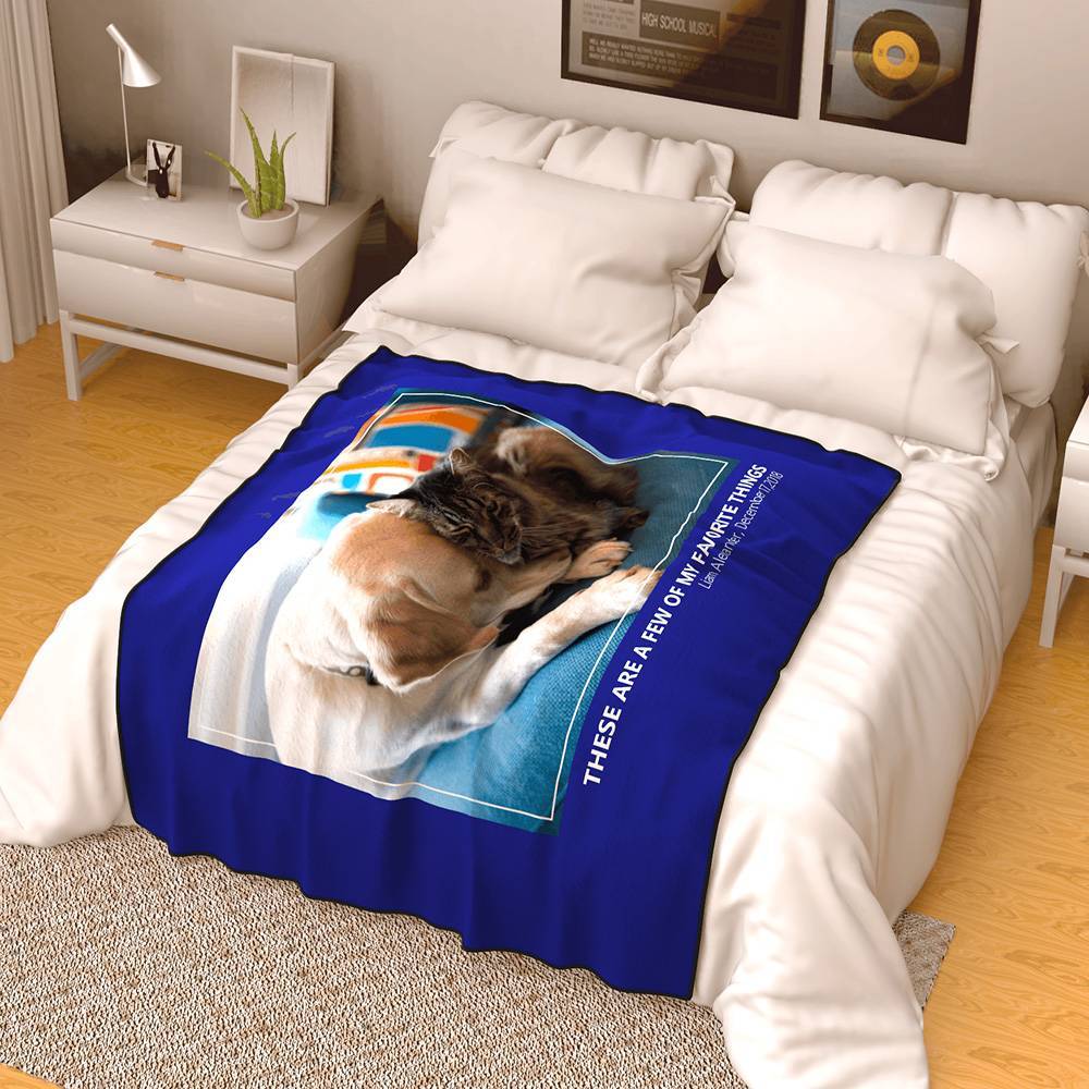 Photo Fleece Blanket with Text - Love Family
