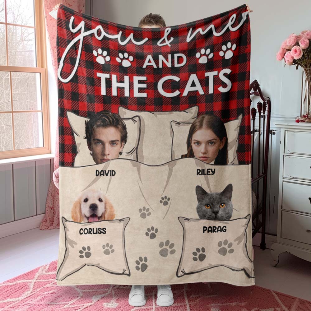 Custom Photo You & Me And The Dogs Cats Fur Babies Personalized Blanket Name And Photo Gift for Family