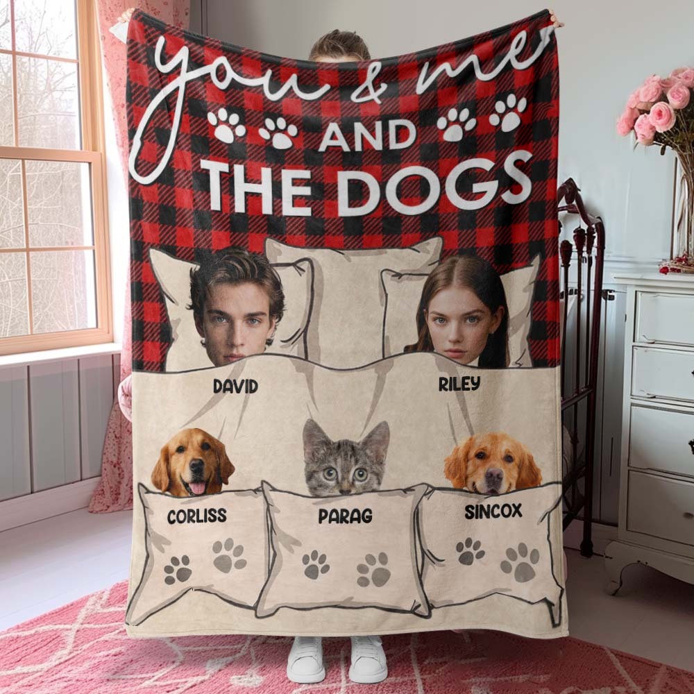 Custom Photo You & Me And The Dogs Cats Fur Babies Personalized Blanket Name And Photo Gift for Family