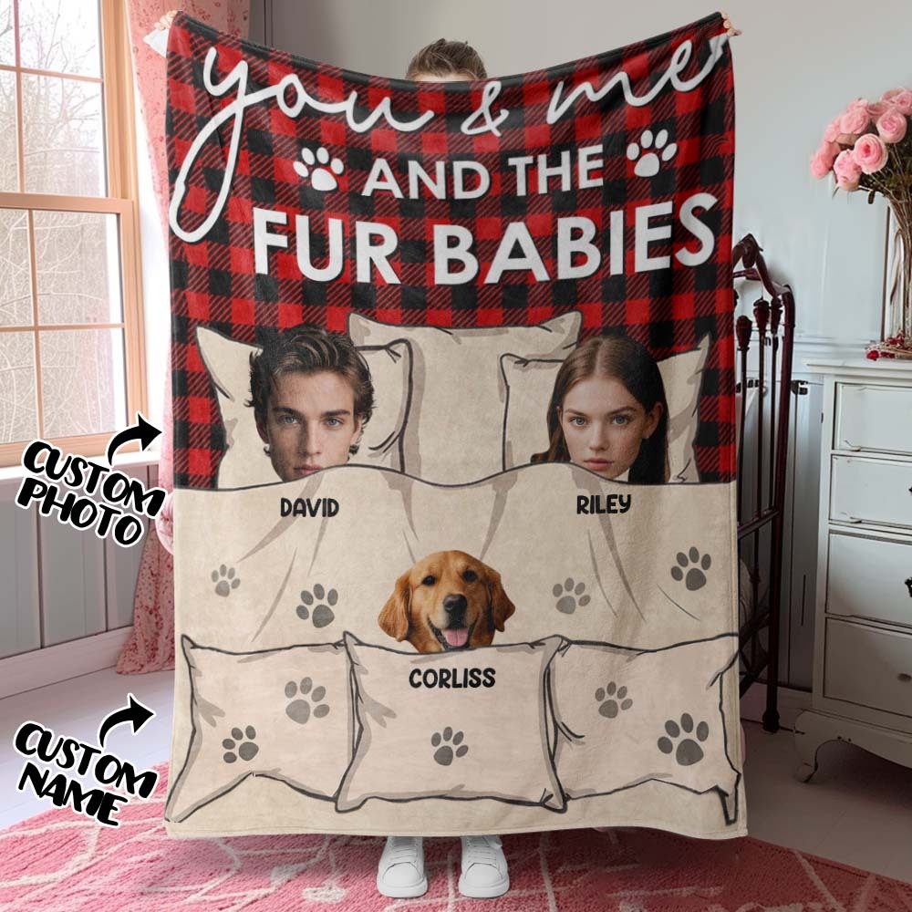 Custom Photo You & Me And The Dogs Cats Fur Babies Personalized Blanket Name And Photo Gift for Family