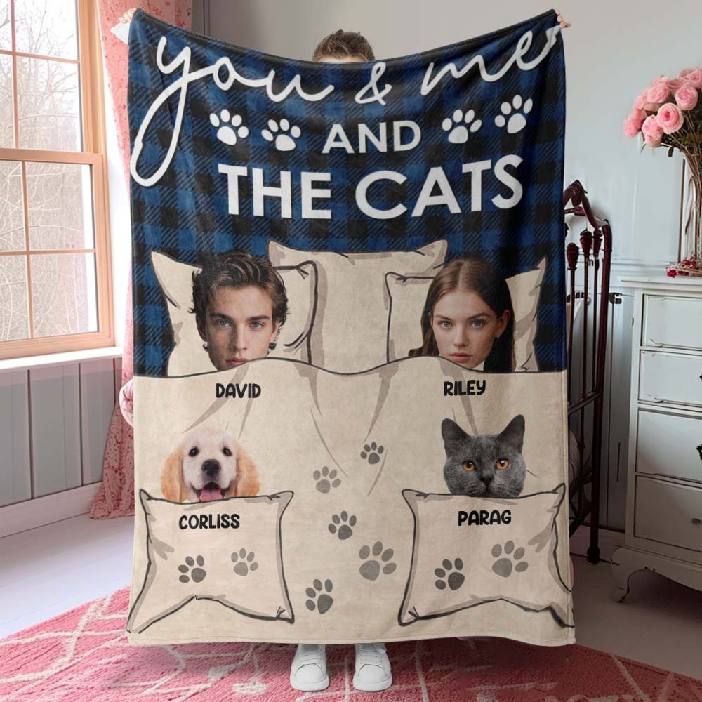 Custom Photo You & Me And The Dogs Cats Fur Babies Personalized Blanket Name And Photo Gift for Family