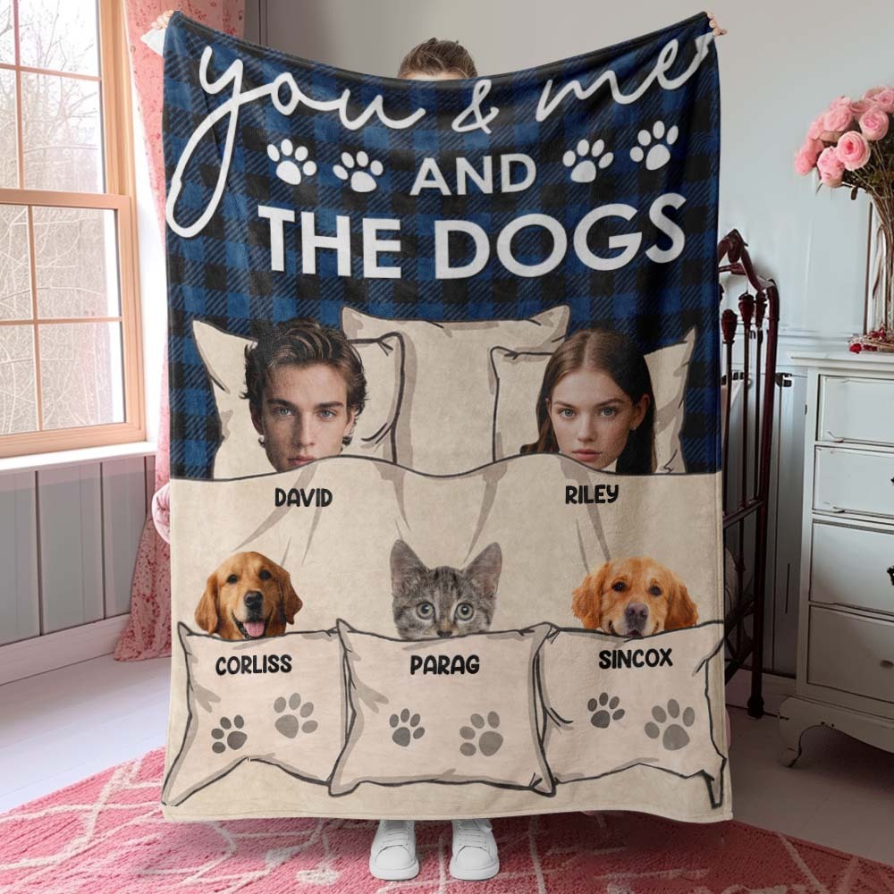 Custom Photo You & Me And The Dogs Cats Fur Babies Personalized Blanket Name And Photo Gift for Family